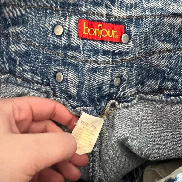Bonjour Vintage Jeans Juniors Size 7/8 High Waisted Button Accents Blue Denim - Picture 9 of 9